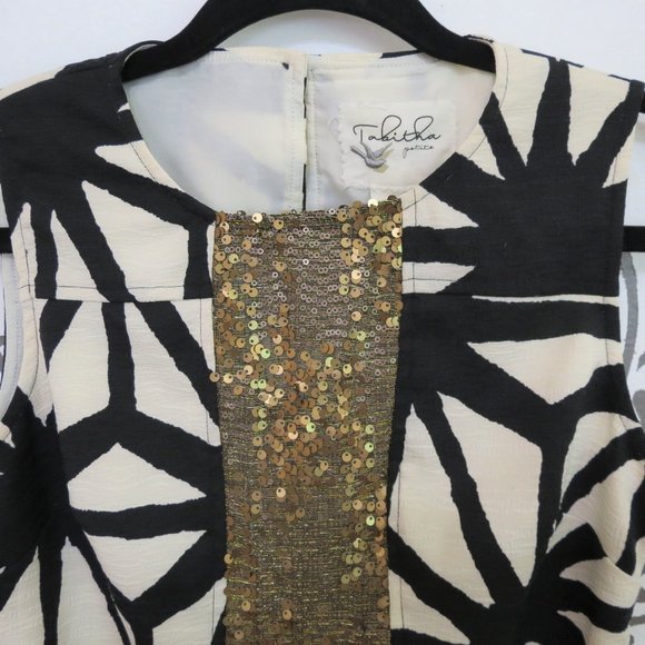 Anthropologie Black White & Gold Sequin Dress 2P - Picture 2 of 3